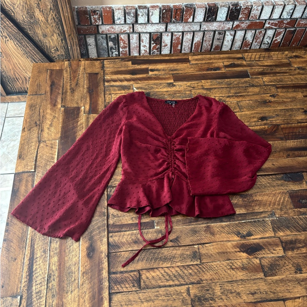 1. State Burgundy Ruched Blouse